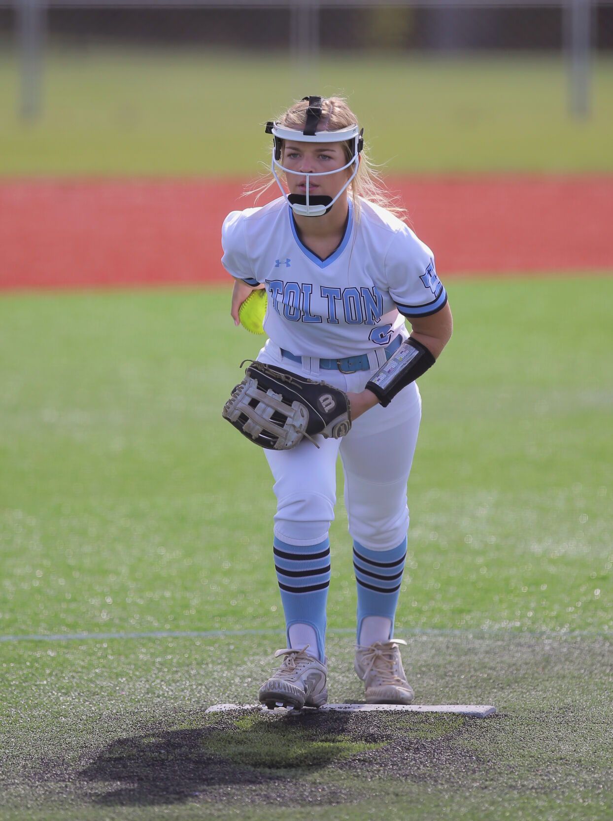Tolton senior Paige Bedsworth prepares to throw a pitch